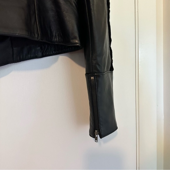 Cache Goat Suede Leather Ruched Sleeve Zip Jacket - Picture 4 of 6